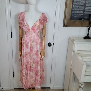 Rachel Parcell Chiffon Ruffle Midi Dress Size 6 Romantic Cottagecore Rose Pink